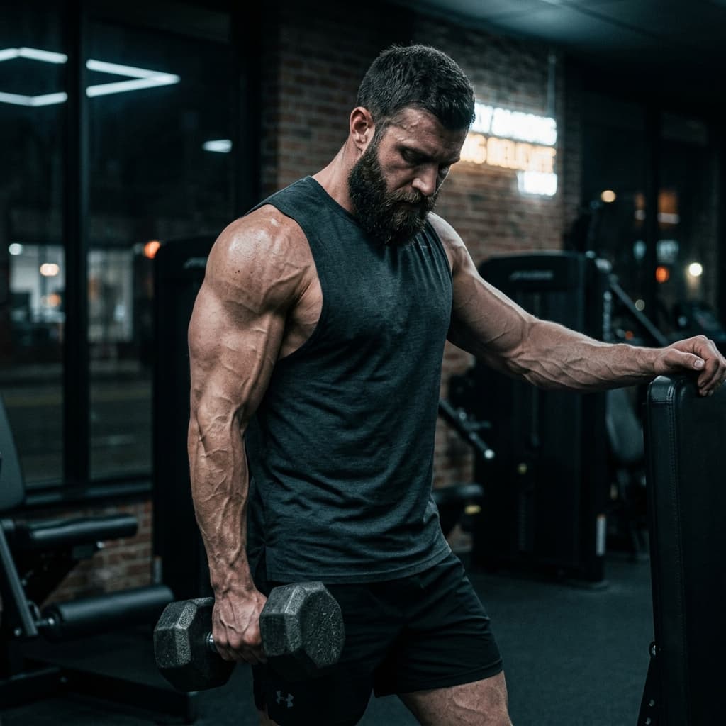 Muscular trainer in premium gym
